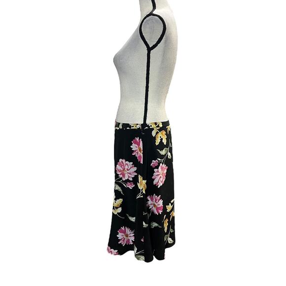 VTG 90s Petite Sophisticate Black & Pink Whimsical Floral Silk Midi Skirt 10/M - Picture 5 of 7
